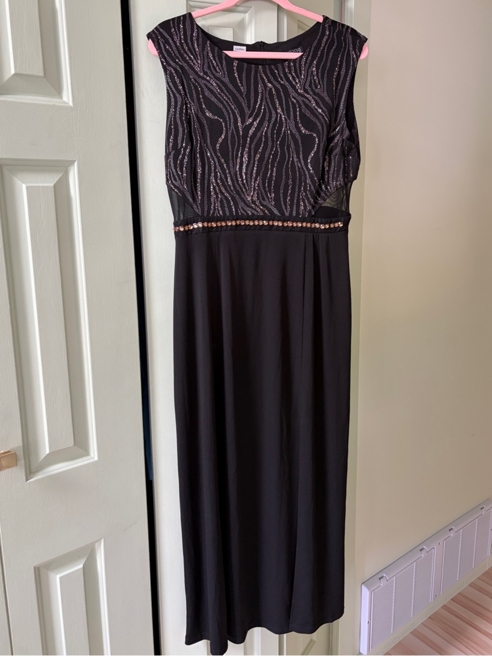Enfocus Studio Black Maxi Dress with Metallic gold Accents